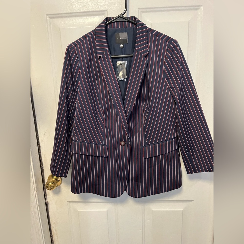 Talbots Navy Pinstripe Single-Button Blazer